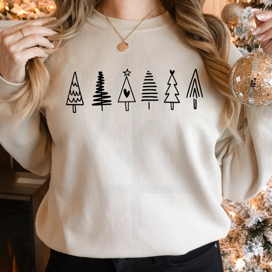 Christmas Tree Doodles Crew Neck
