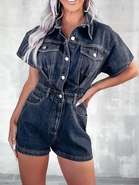 Retro Denim Jumpsuit Shorts