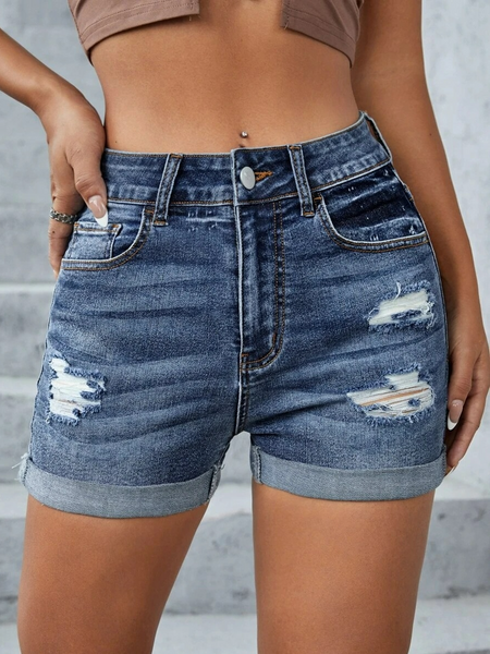 High-waisted Distressed Jeans